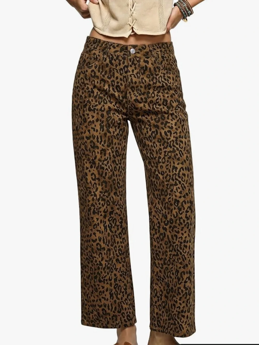 Leopard print high waisted wide leg jeans size 28 medium - Picture 2 of 7